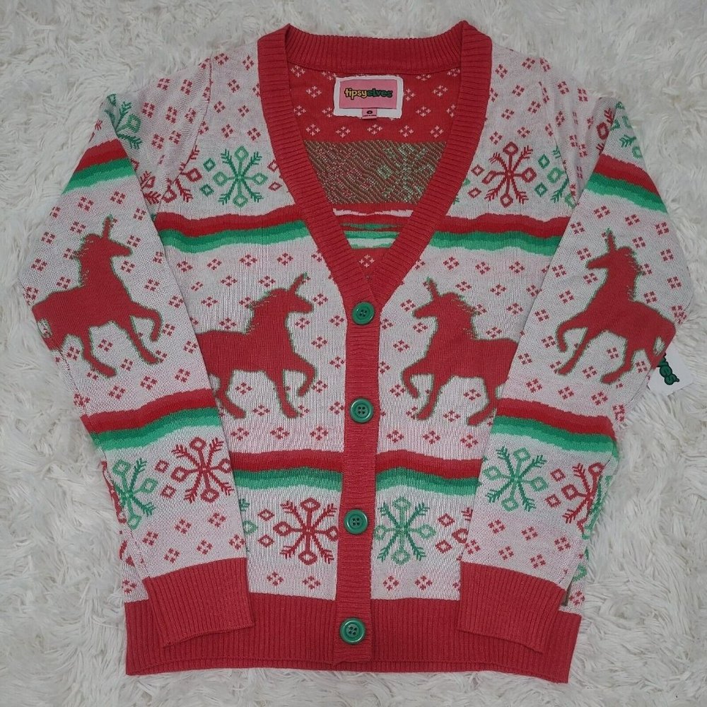 Tipsy Elves Classic Cute Cardigan Ugly Christmas Sweater Unicorn Size Small NWT